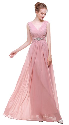 Esovr V Neck Chiffon Long Evening Gown Bridesmaid Dresses Prom Dresses Blush 12