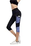 Imido Women's Yoga Capri Pants Sport Tights Workout Running Leggings With Side Pocket (L, Capri Pants)