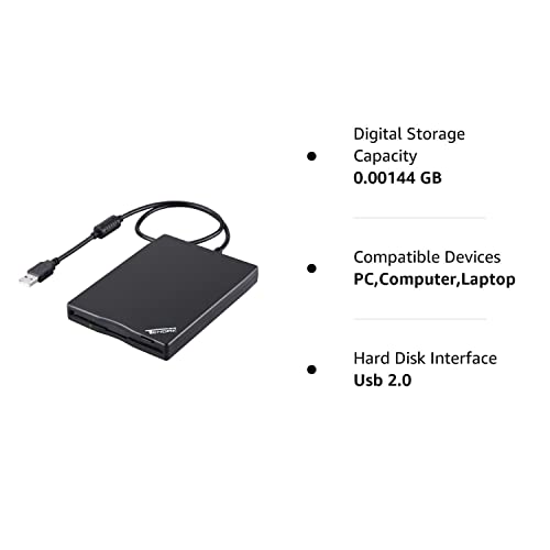 Tendak USB Floppy Disk Drive 3.5" Portable USB External 1.44MB FDD