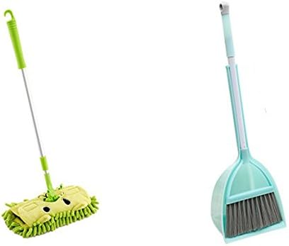 Mini Housekeeping Cleaning Tools for Children,3pcs Include Mop,Broom,Dustpan (Green Mop+Frash Blue Broom&Dustpan)
