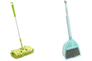 Xifando Mini Housekeeping Cleaning Tools for Children,3pcs Include Mop,Broom,Dustpan (Green Mop+Frash Blue Broom&Dustpan)