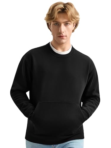 Mega Tshop Crewneck Sweatshirt with Pocket Heavyweight Fleece 12.3 oz. Cotton Blend Winter Pullover for Men Women Unisex True Black 2XL at Amazon