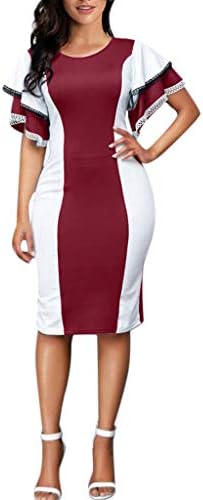 Daylin Women Lady Plus Size Summer Flare Sleeve Lace Patchwork Layered O-Neck Lace Party Evening Dress