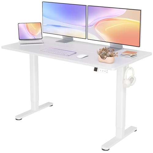 Seang Electric Height Adjustable Standing Desk, 55 x 24 Inch Sit-Stand Desk with T-Shaped Frame, 3 Memory Presets & Cable Management for Home Office Computer Workstation, White Frame/White Top by Seang - Used condition - US$47.81