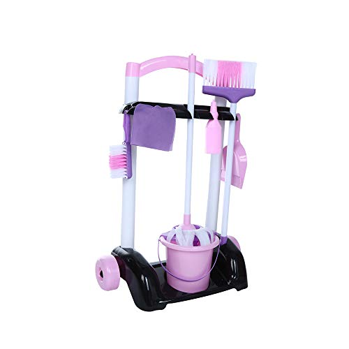 Mini Cleaning Trolley Set,Kid-Sized"Little Helper" Cleaning Handcart Toy Home Cleaning Products Pretend Play Set Kids Home Toddler Cleaning Set Includes Broom,Mini Sweeper, Toy Cleaning Supplies (Purple)