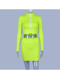 ALERDON - Conjunto de chándal sexy con cremallera frontal y manga larga para mujer