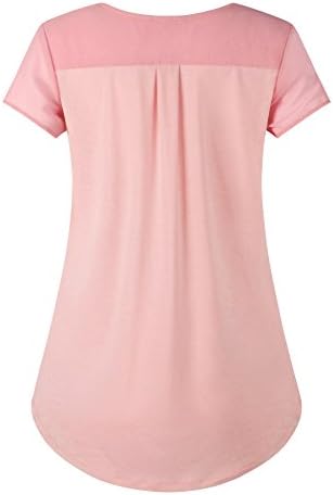 Dimildm Women's V Neck Short Sleeve Chiffon Patchwork Knit Shirts Double Layers Casual Blouse