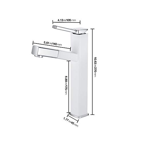 KAIYING Bathroom Pull Down Vessel Sink Faucet, Lavatory Single Hole Basin Sink Faucet with Pull Out Sprayer, Single Handle Utility Kitchen Mixer Tap with Rotating Spout, Brass(Tall, Chrome & White)