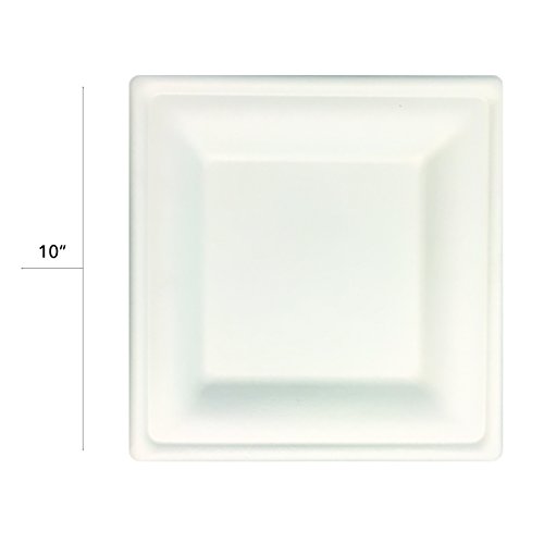 100 Pack of 10" Square Organic Bagasse Plates Ecofriendly Disposable Small Plates for Picnic, Party, Catering & Everyday Use - Stock Your Home
