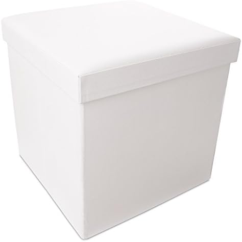 GHC White Folding Ottoman Closet Storage with Cover Footstool Waterproof Faux Leather collapsible ottoman Furniture(White)