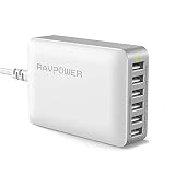 USB Charger RAVPower 60W 12A 6-Port Desktop USB Charging Station with iSmart Multiple Port, Compatible iPhone 11 Pro Max XS XR X 8 7 Plus, Ipad Pro Air Mini, Galaxy S9 S8 S7 Edge, Tablet (Grey White)