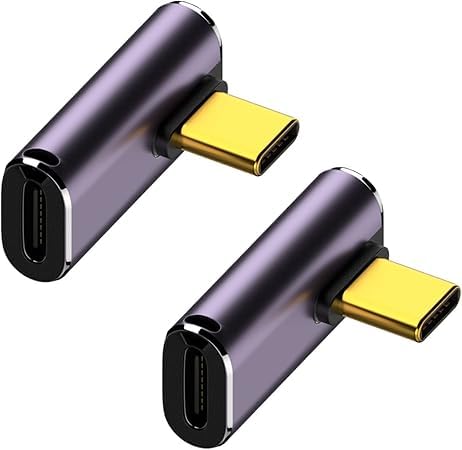 YUNKOZAND USB C 90 Degree Adapter,USB C Right Angle Adapter with 40 Gbps PD 240W 8K@60hz Video Charge,Compatible for MacBook Pro/Air,Steam Deck,Switch,VR and More Type C Devices (C-2 Pack)