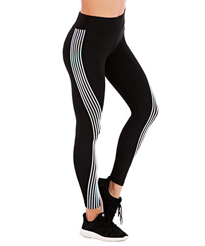 NonEcho High Waist Yoga Pants Fitness Leggings Stretchy Workout Tights for Women Capris Activewear (Reflective, Large)