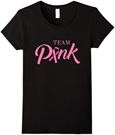Women's Team Pink Ribbon Breast Cancer Support Lovers Cute Tee Shirt XL Black