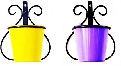 Decorscent New Wall Mount Metal Planter Stand with Round Galvanized Bucket (Set of 2 Pieces)