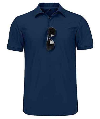 JACKETOWN Men's Polo Shirt Short Sleeve Quick Drying Breathable Tennis Polo Shirt Summer Polo Shirts for Men Button Front T-Shirts Sport Shirt Basic Regular Fit Golf