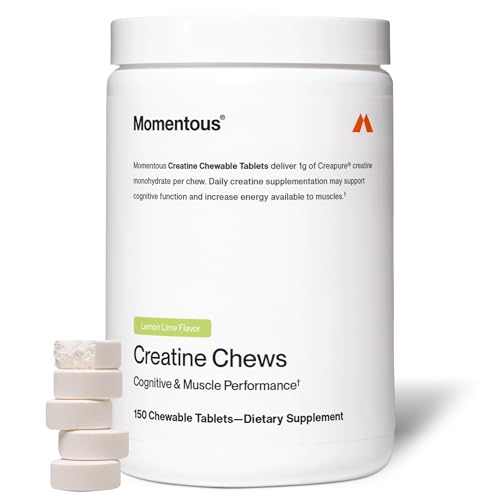 Momentous Creatine Chews - Creapure Creatine Monohydrate - Supports Strength, Lean Muscle, & Recovery for Men & Women - NSF Certified for Sport - 150 Chewable Tablets - Lemon Lime