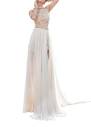 Dreamdress Women's Backless Beach Wedding Dress Bridal Ball Gown Prom