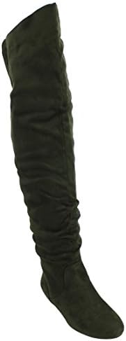 DA VICCINO TOP-01-HI Women's Slouchy Zipper Wide Calf Over The Knee High Boots, Color Olive, Size:11