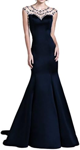 Vienna Bride 2017 Stunning Rhinestones Mermaid Prom Party Dress Long Formal Gown-12-Navy Blue