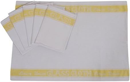 A Pack of Six Linen Union Glass Cloths (Tea Towels) in Yellow