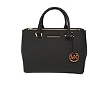Michael Kors Kellen Shoulder Saffiano Hang Bag Black Gold Saffiano