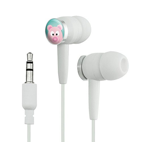 Cross-Eyed Pig on Teal Novelty In-Ear Earbud Headphones - White