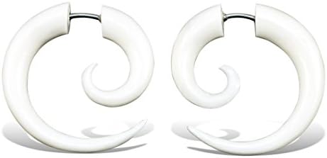 Fake Gauge Earrings Hand Carved Bone Small Spirals