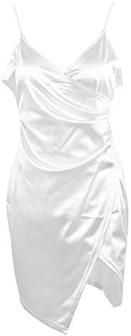 Fantaslook Womens Spaghetti Strap V Neck Bodycon Wrap Party Dress Sleeveless Stretchy Front Slit Mini Club Dresses