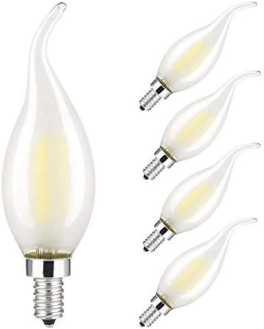 (5 Pack) LANSONTECH 4-Watt Frosted LED Filament Candle Light Bulb, Dimmable, Warm White 2700K, 40-Watt Incandescent Replacement, 400 Lumens, E12 Candelabra Base, C35 Flame Shape Bent Tip
