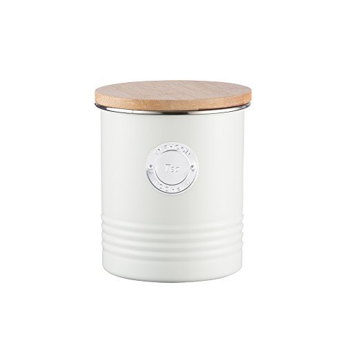 Typhoon Living Cream Tea Canister, Airtight Bamboo Lid, Durable Carbon Steel Design with a Hard-wearing Matte Coating, 33-3/4-Fluid Ounces