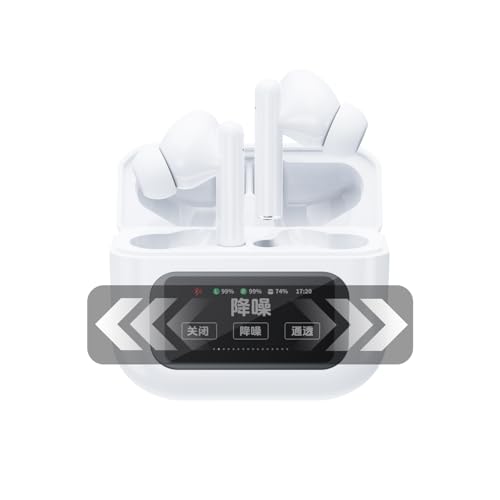 SLuB Bluetooth 5.4 Earbuds with LCD Touchscreen: In-ear, dual independent design, featuring HiFi sound quality, compact, lightweight, and with automatic pairing function.(White)