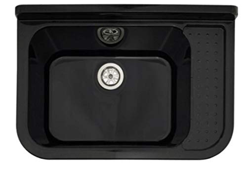 VBChome Ausgussbecken 59 x 34 x 21 cm Schwarz Spülbecken Waschtrog mit Überlauf Waschbecken für Gewerbe Waschraum Garten… – Bild 6