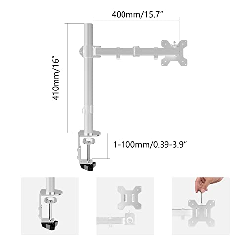 suptek Desk Mount for 13-32 Inch Monitor, Articulated and Swivel Monitor Arm, Height Adjustable 400 mm, VESA 75/100 mm, Max Load 10 kg, Clamp and Eyelet, Black, MD9421 (White)