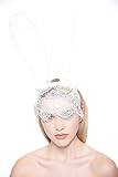 Wowlife Bunny Rabbit Ears Venetian Filigree Lace Veil Costume Masquerade Mask Hairband (White)