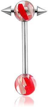 14Gx5/8(1.6x16mm) 316L Surgical Steel Straight Barbell with 6/6MM UV Pyrex Glass Look Ball and Small Barbell with Cone Moving in Side Tongue Piercing Rings