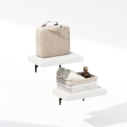 Furinno Tanna 15-Inch Wall Mounted Floating Bathroom Display Shelves, White Texture, Set of 2