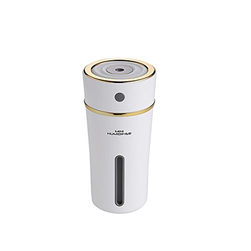 Rechargeable Cool Mist Humidifier White - Azmall 300ml Car Humidifier Portable Cup Humidifier for Car Home Office Baby Living Room Office Yoga with Automatic Shut off, Night Light Function