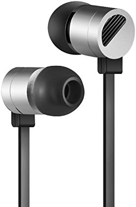 JBU Wired in-Ear Metal Earphones, Stereo Bass Noise Isolating Earbuds Earphone with Microphone and Volume Control for iPhone 6, 7 Plus and Android Devices Within One Year Warranty- Silver