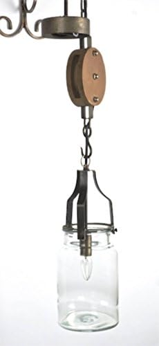 Industrial Style 1 Light Pendant Light Fixture -- Clean Mason Jar Glass Shape -- Hanging on Chain and Rob -- Bronze Finish