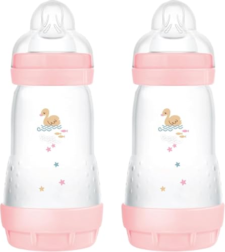 MAM Biberon Easy Start 260 ml (Set da 2), Kit da 2 biberon anticolica per allattamento misto, Riduce le bolle d'aria e il rischio di coliche, Accessori neonati 2+ mesi con tettarella misura 2, Lilla