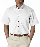 UltraClub Short-Sleeve Cypress Denim with Pocket - White 8965 XL