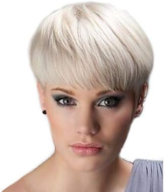 Human Hair Capless Wigs Natural Black White Beige Blonde//Bleach Blonde Straight Pixie Cut Natural Hairline, natural black