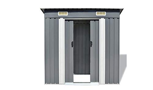 Geräteschuppen,Metall Gerätehaus Geräteschuppen Metallgerätehaus Garten-Schrank mit Pultdach 190 x 124 x 181 cm Grau – Bild 3