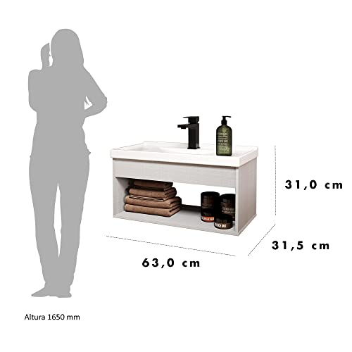 RIVERZZA Gabinete Armario para Banheiro 100% MDF com Cuba - Livorno Lineo 60cm