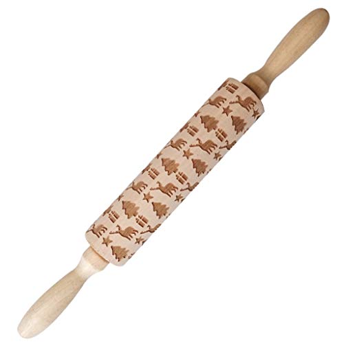 image for Graysky Wooden Christmas Embossed Rolling Pins, 3D Engraved Carved Xma
