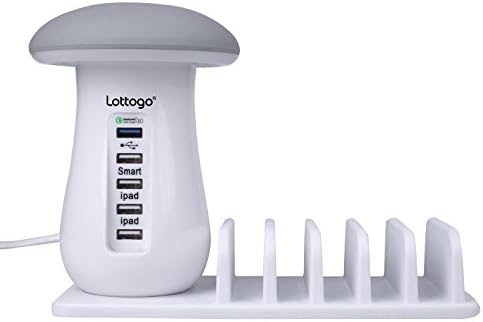Lottogo Quick Charge 3.0 USB Charging Station with Mushroom LED Desk Lamp Fast Charging for Samsung Galaxy S7 iPhone 7/6 Plus iPad iPod Google Pixel (white)