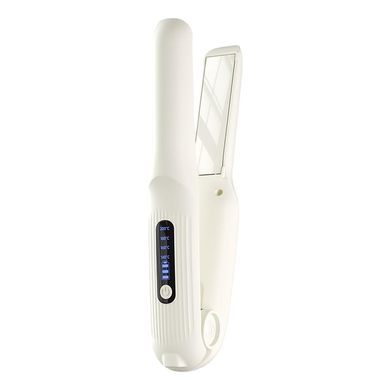 Photo 1 of Cordless Hair Straightener, Portable Flat Iron for Travel, 2 in 1 Hair Styling Tools for straightening and Curling, Lightweight on-The-go, 4000 mAh Battery, Fast USB-C Charging (White)