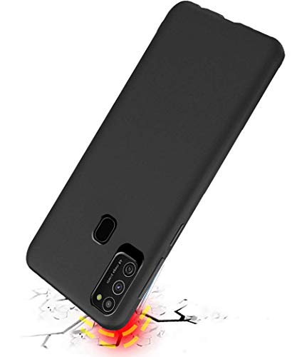 NISHTECH Black Ultra Slim 360* Matte Velvet Feel Soft Back Case Cover with Camera Protection Bump for Samsung Galaxy M21