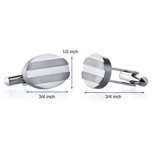 Grooved Brushed Finish Oval Titanium Cufflinks